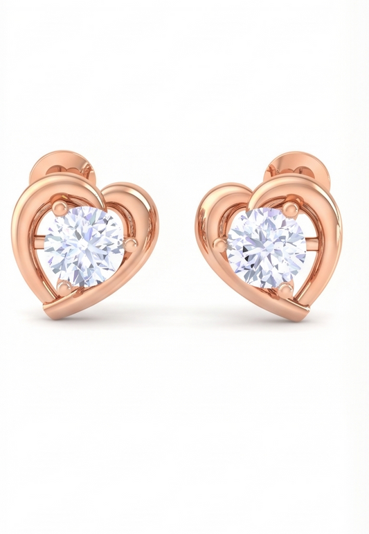 Heart Diamond Stud Earrings | Sculpted Prong-Set Open Design