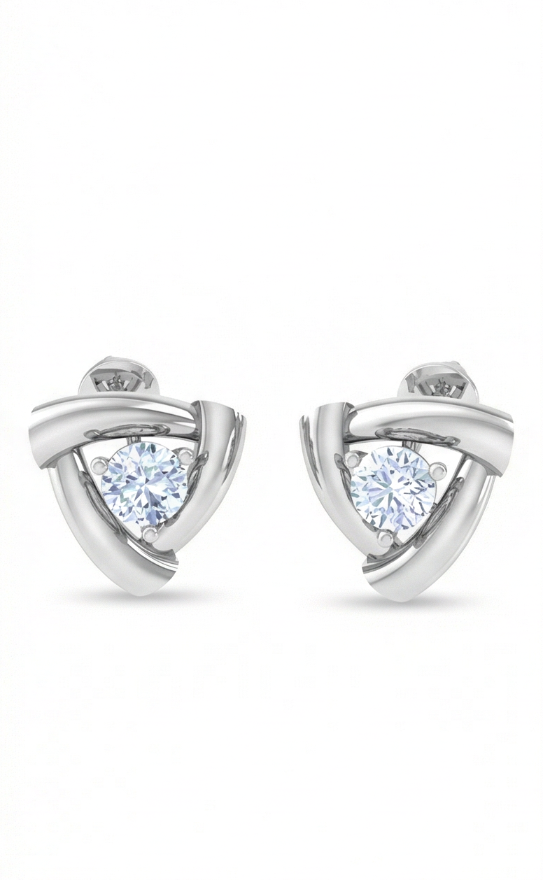 triangular frame diamond stud earrings | sculpted prong-set open design