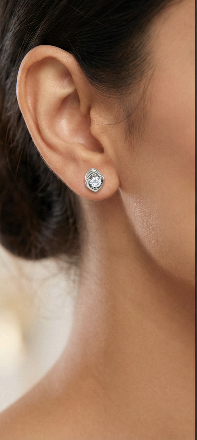 curved wrap diamond stud earrings | sculpted prong-set flow design