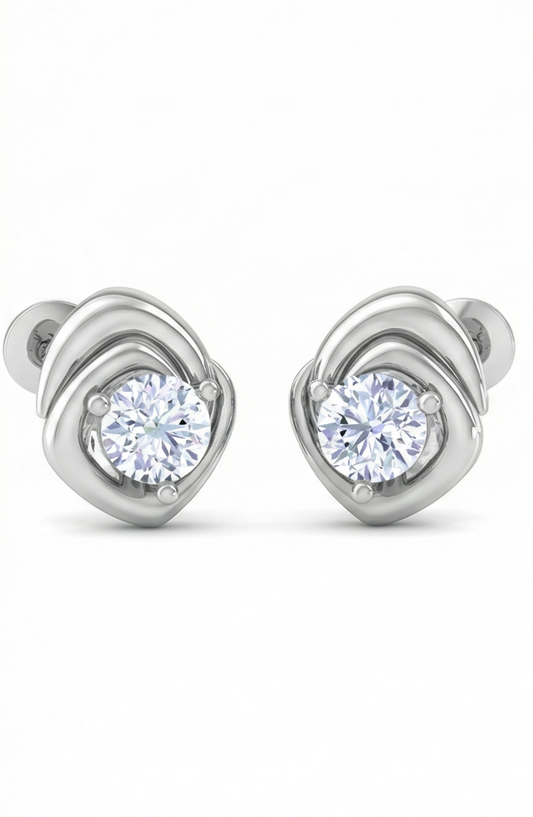 Curved Wrap Diamond Stud Earrings | Sculpted Prong-Set Flow Design