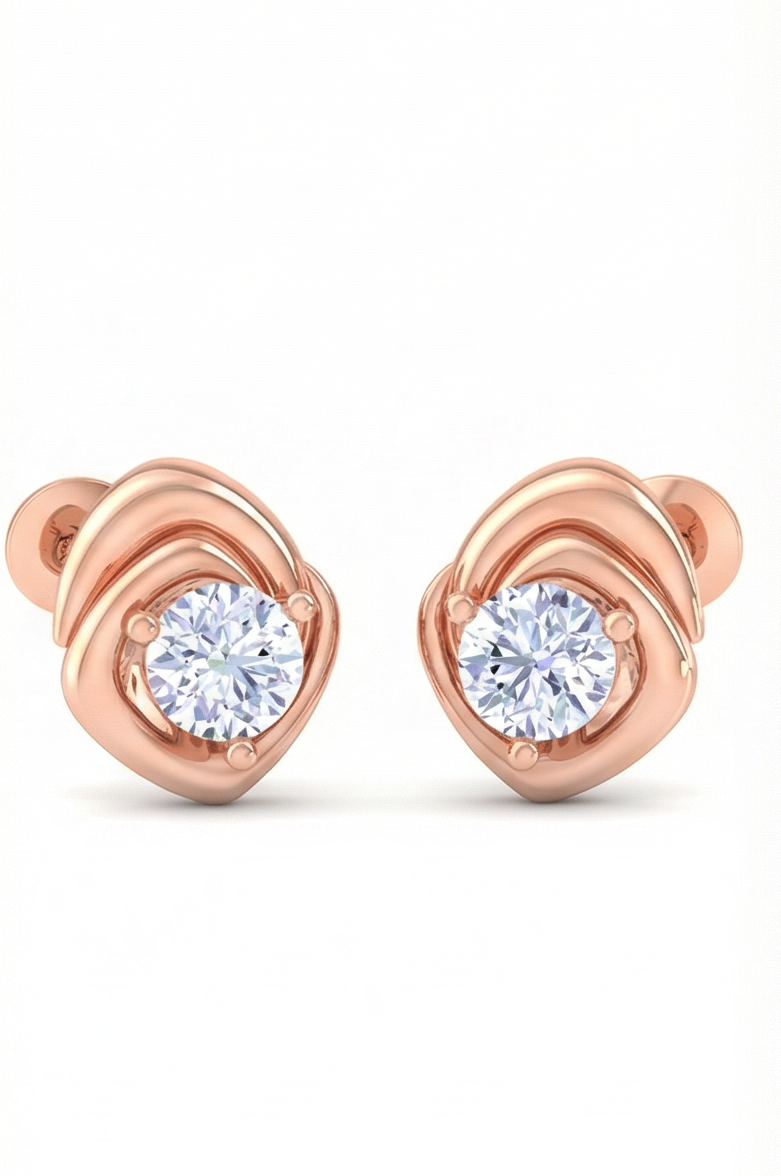 curved wrap diamond stud earrings | sculpted prong-set flow design