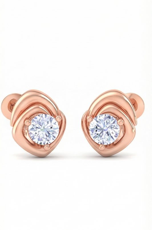 Curved Wrap Diamond Stud Earrings | Sculpted Prong-Set Flow Design