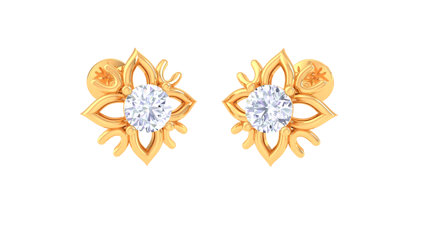 ornate floral diamond stud earrings | sculpted prong-set star design