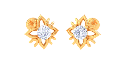 Ornate Floral Diamond Stud Earrings | Sculpted Prong-Set Star Design