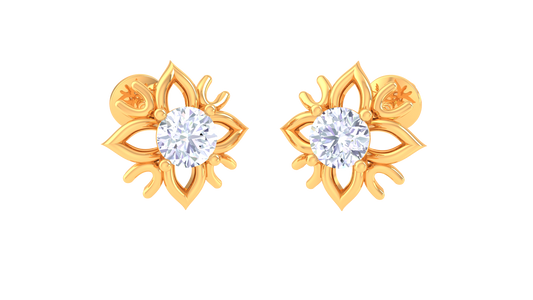Ornate Floral Diamond Stud Earrings | Sculpted Prong-Set Star Design