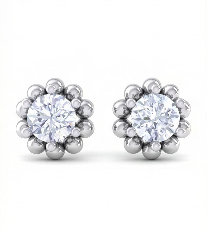 sunburst halo diamond stud earrings | sculpted prong-set radiant design