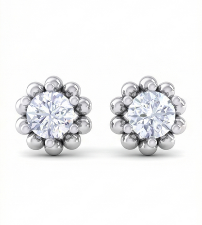 Sunburst Halo Diamond Stud Earrings | Sculpted Prong-Set Radiant Design