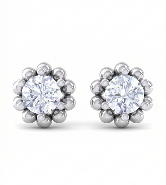 Sunburst Halo Diamond Stud Earrings | Sculpted Prong-Set Radiant Design