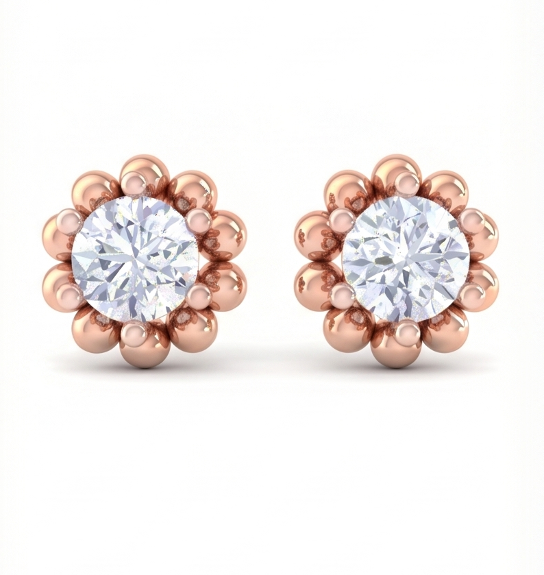 sunburst halo diamond stud earrings | sculpted prong-set radiant design