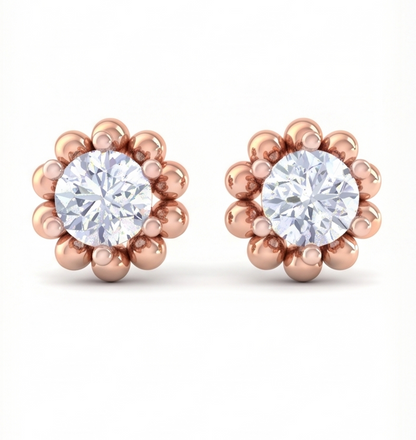 Sunburst Halo Diamond Stud Earrings | Sculpted Prong-Set Radiant Design