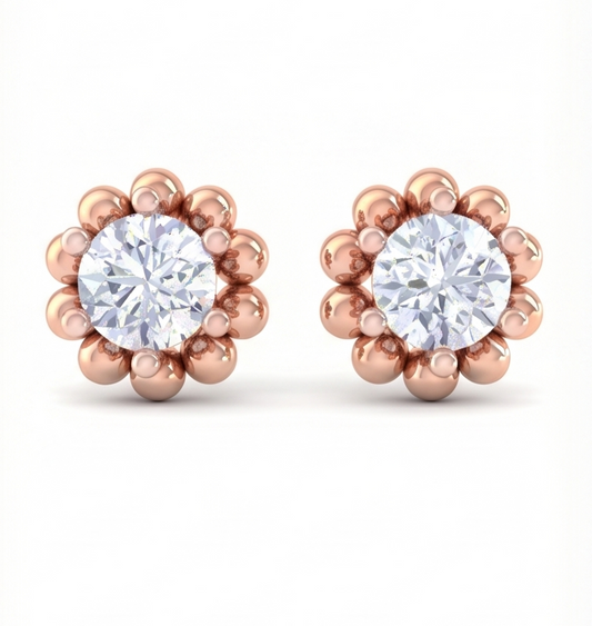 Sunburst Halo Diamond Stud Earrings | Sculpted Prong-Set Radiant Design