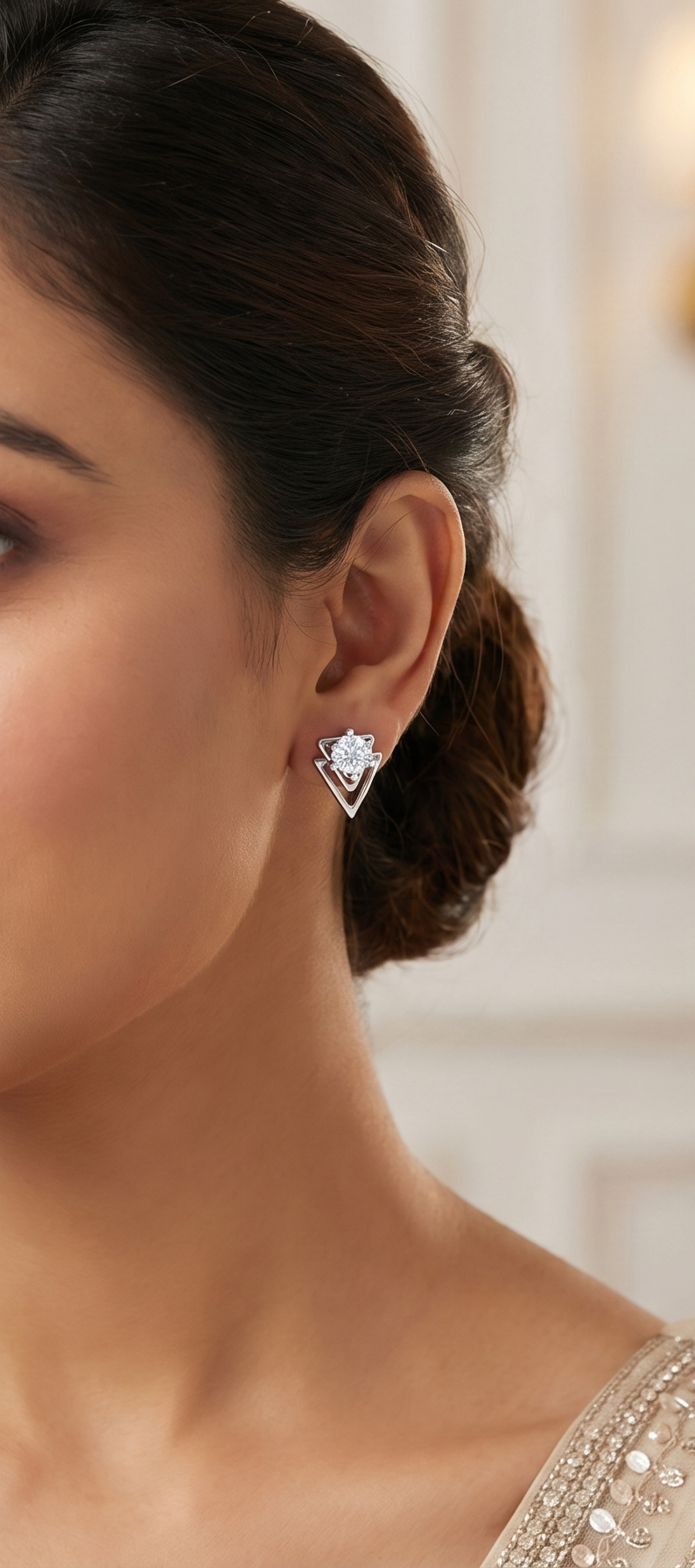 geometric triangle diamond stud earrings | open-frame prong-set design
