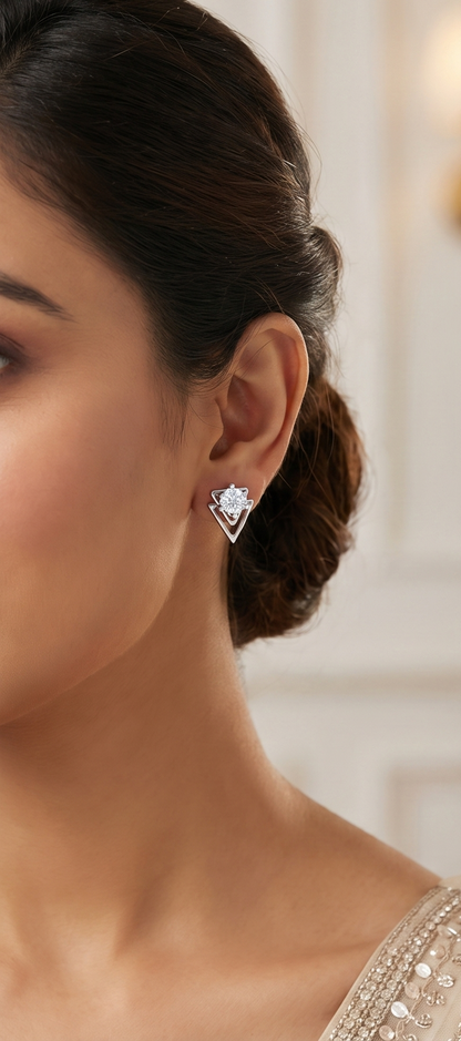 Geometric Triangle Diamond Stud Earrings | Open-Frame Prong-Set Design