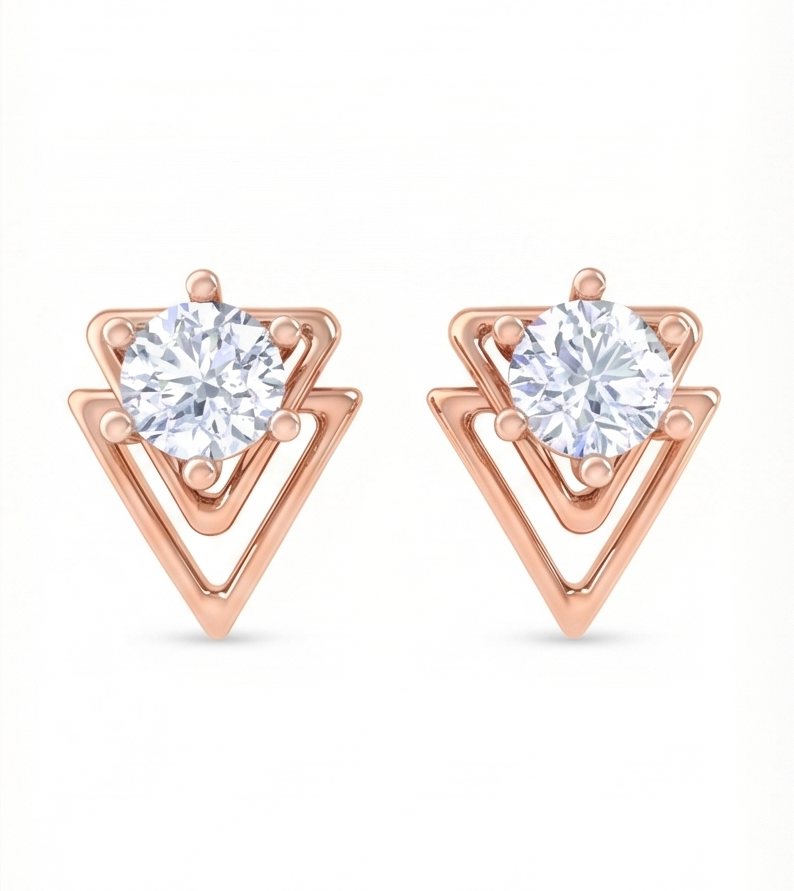 geometric triangle diamond stud earrings | open-frame prong-set design