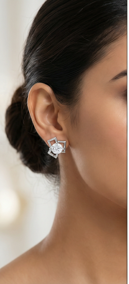 Angular Rhombus Diamond Stud Earrings | Open-Frame Prong-Set Design