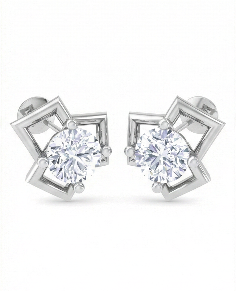 angular rhombus diamond stud earrings | open-frame prong-set design