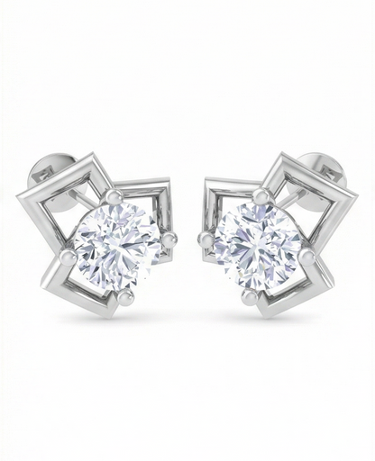 Angular Rhombus Diamond Stud Earrings | Open-Frame Prong-Set Design
