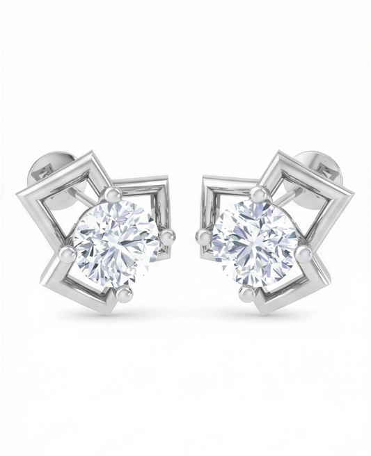 Angular Rhombus Diamond Stud Earrings | Open-Frame Prong-Set Design