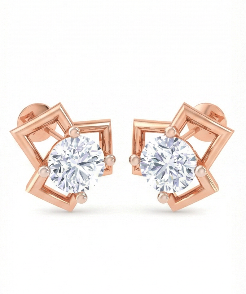 angular rhombus diamond stud earrings | open-frame prong-set design