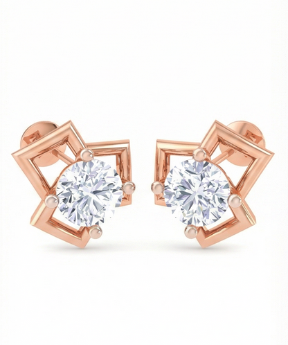 Angular Rhombus Diamond Stud Earrings | Open-Frame Prong-Set Design