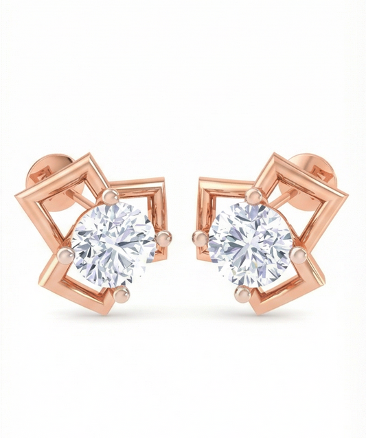 Angular Rhombus Diamond Stud Earrings | Open-Frame Prong-Set Design