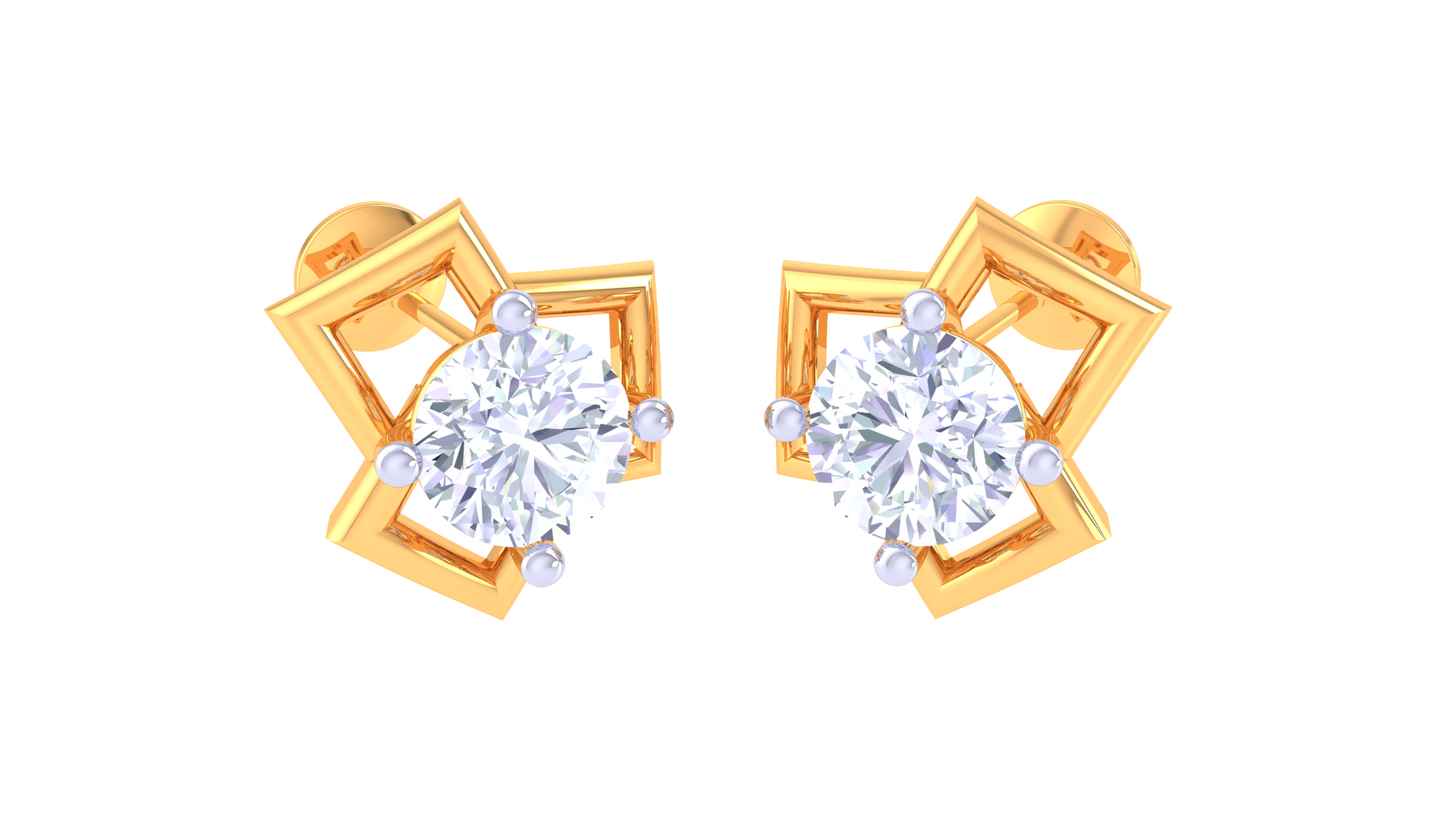 angular rhombus diamond stud earrings | open-frame prong-set design