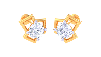 Angular Rhombus Diamond Stud Earrings | Open-Frame Prong-Set Design