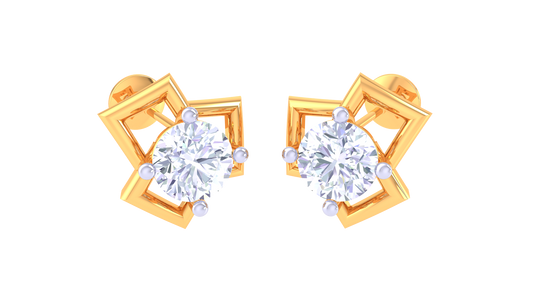 Angular Rhombus Diamond Stud Earrings | Open-Frame Prong-Set Design