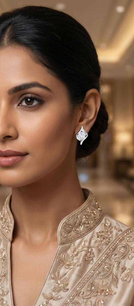 Twisted Loop Diamond Stud Earrings | Sculpted Prong-Set Wrap Design