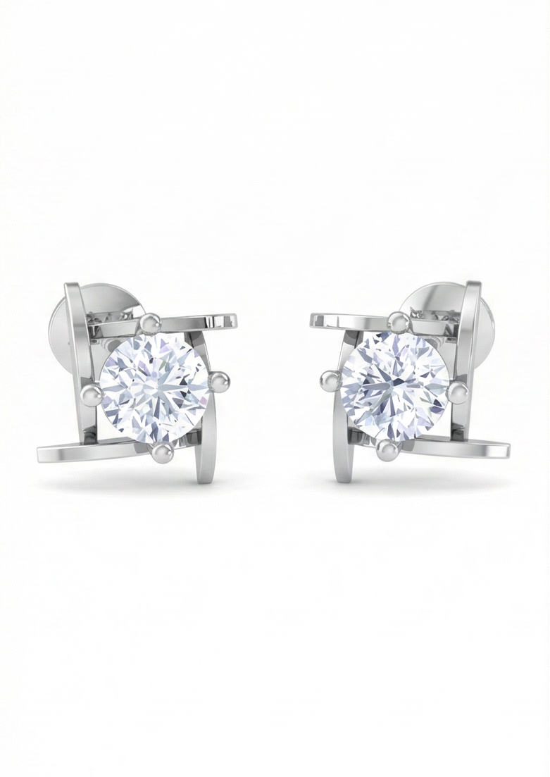 modern bar frame diamond stud earrings | linear prong-set open design