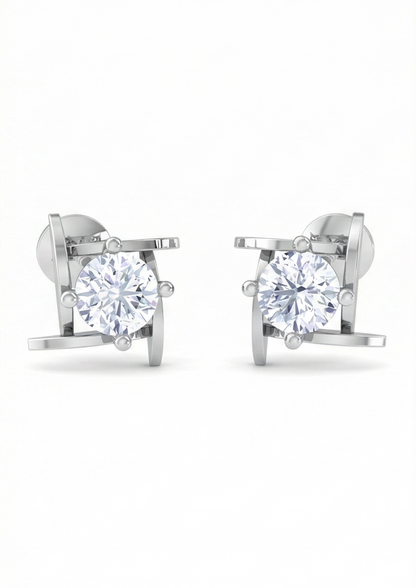 Modern Bar Frame Diamond Stud Earrings | Linear Prong-Set Open Design