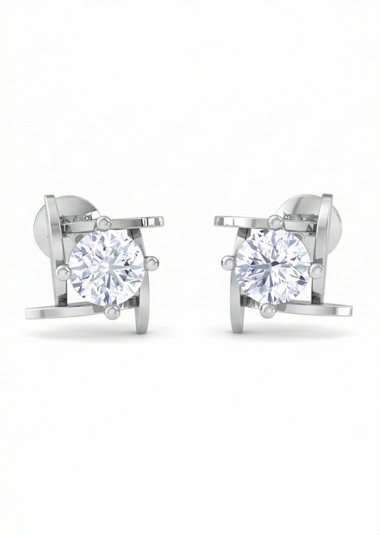 Modern Bar Frame Diamond Stud Earrings | Linear Prong-Set Open Design
