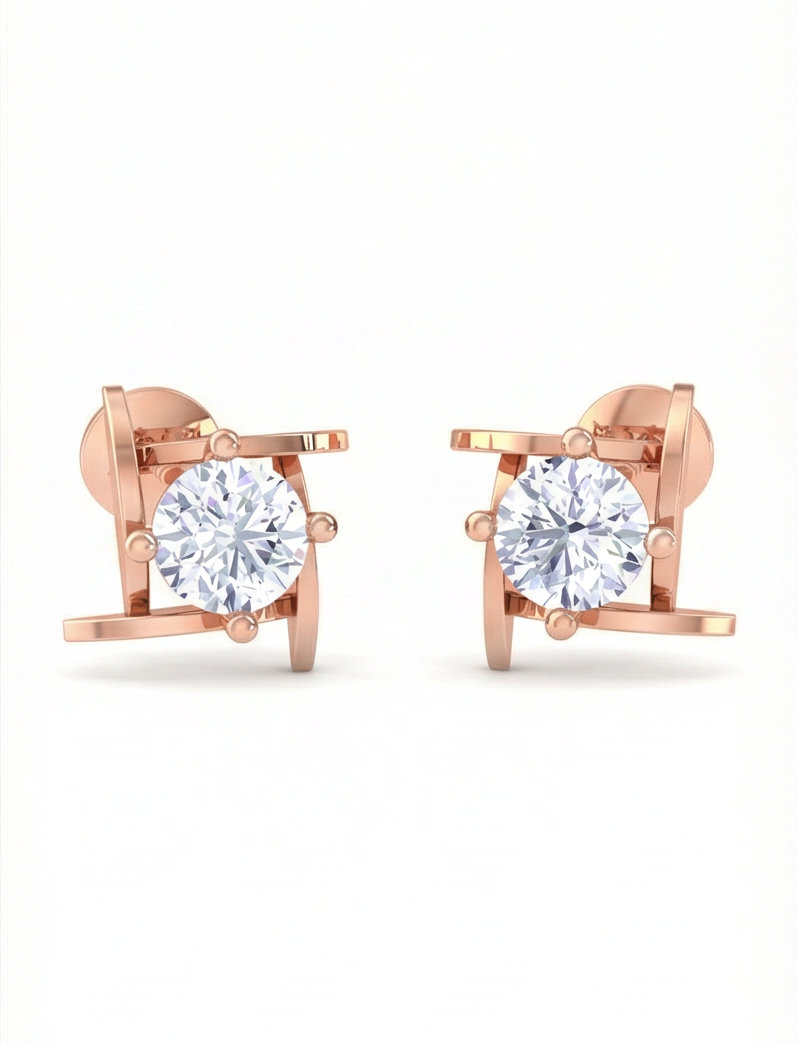 modern bar frame diamond stud earrings | linear prong-set open design