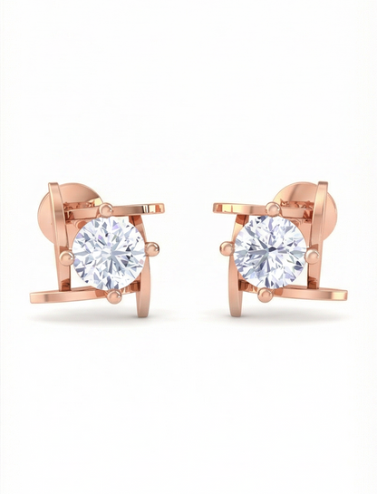 Modern Bar Frame Diamond Stud Earrings | Linear Prong-Set Open Design