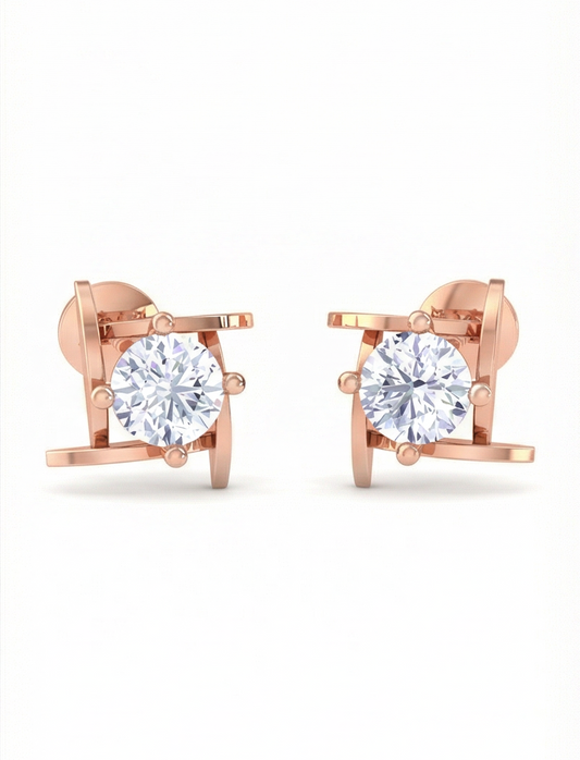 Modern Bar Frame Diamond Stud Earrings | Linear Prong-Set Open Design