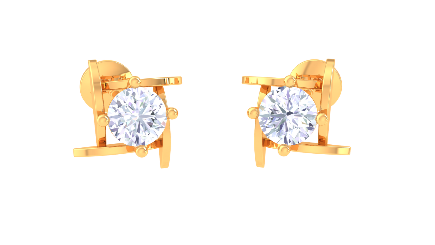 modern bar frame diamond stud earrings | linear prong-set open design
