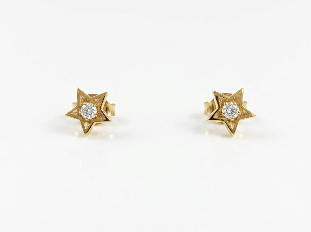 star shaped round diamond stud earrings | 14k gold earrings