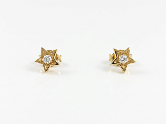 Star Shaped Round Diamond Stud Earrings | 14K Gold Earrings