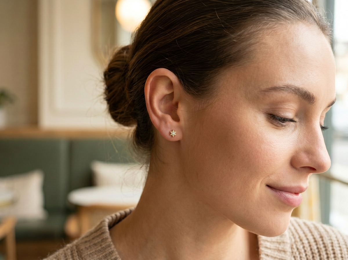 star shaped round diamond stud earrings | 14k gold earrings