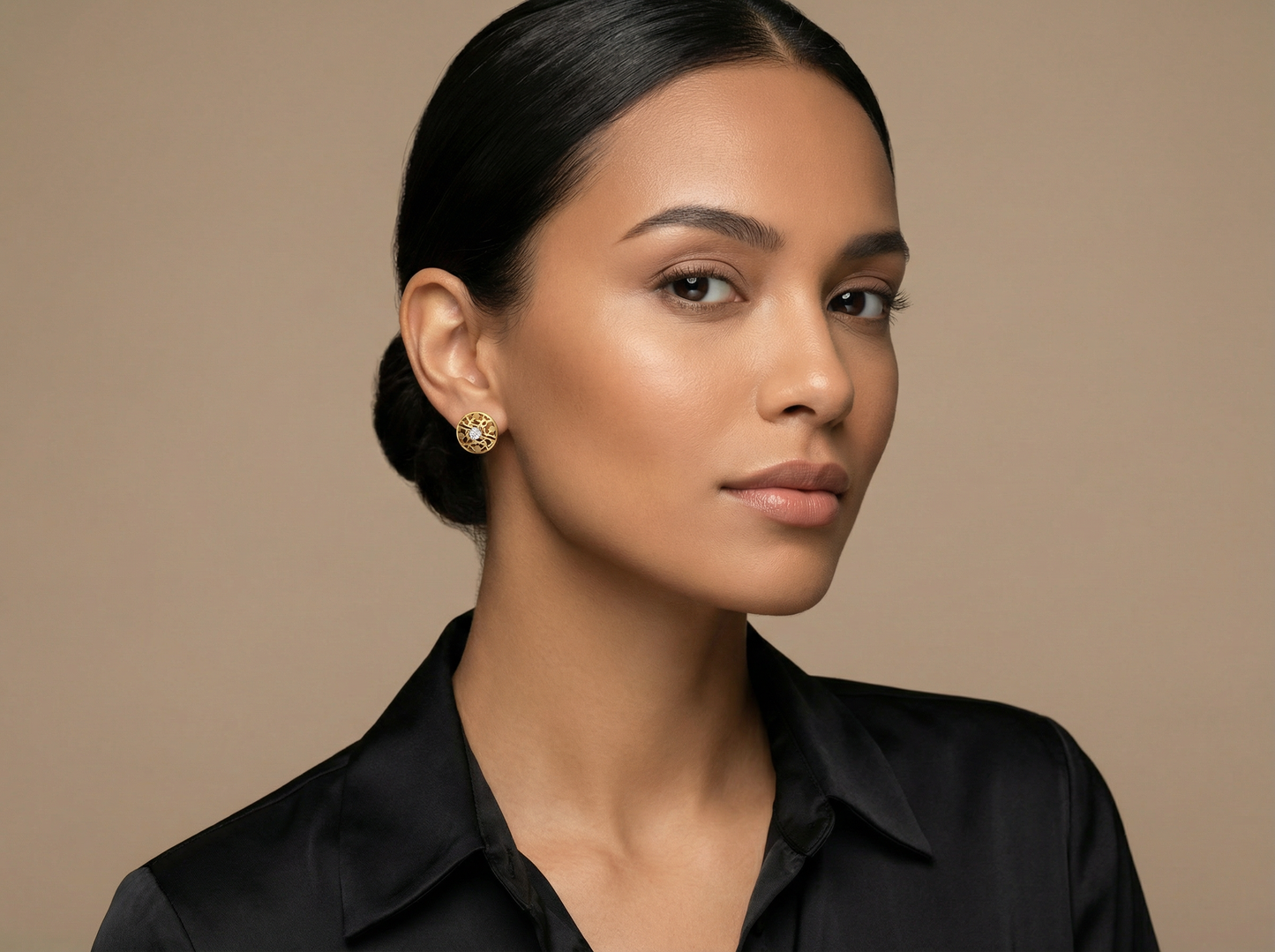 round brilliant celestial harmony diamond stud earrings | elegant women's setting