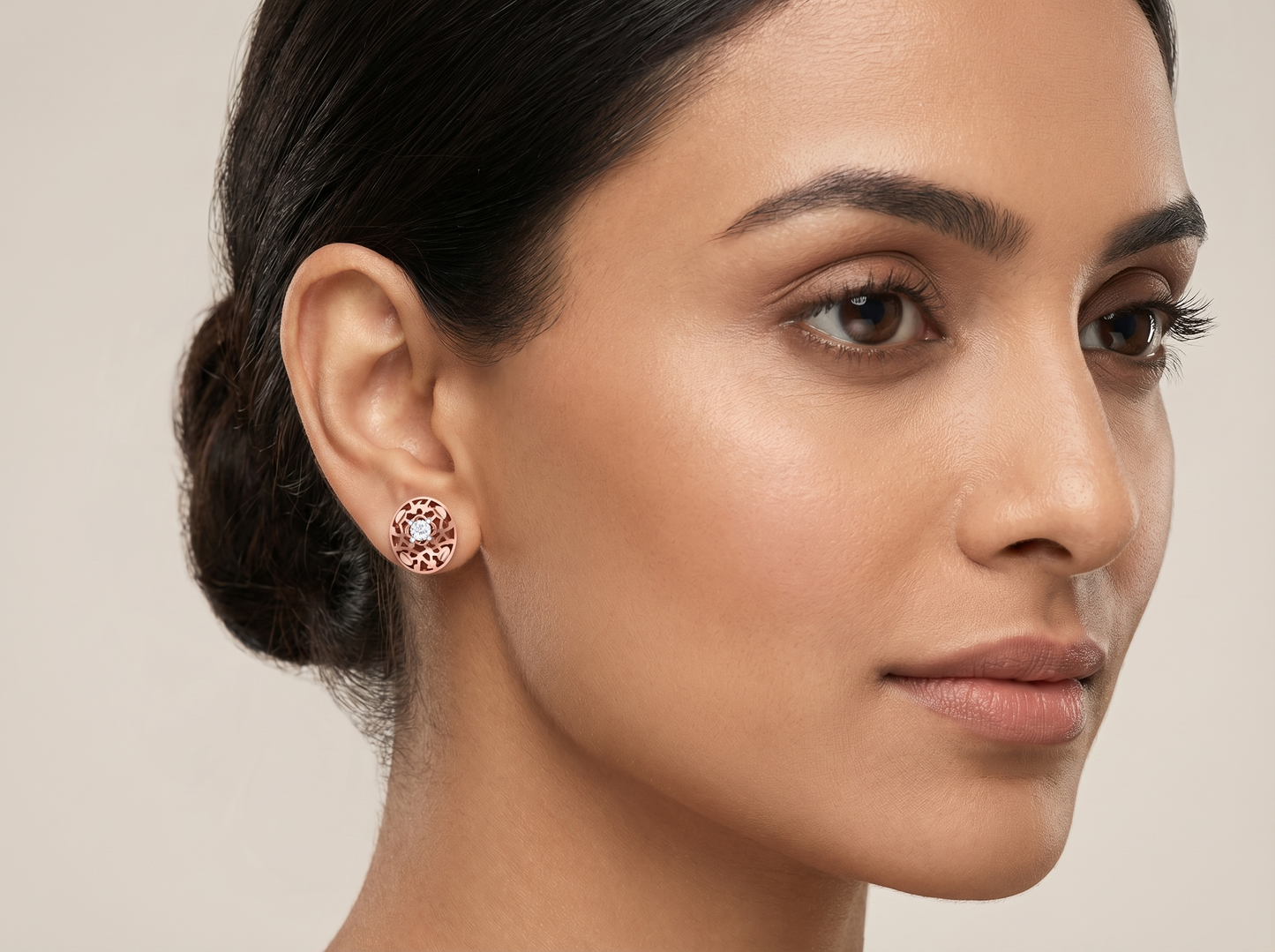 round brilliant oceanic diamond stud earrings for women | luxurious elegant setting