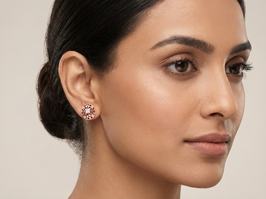 Round Brilliant Oceanic Diamond Stud Earrings for Women | Luxurious Elegant Setting