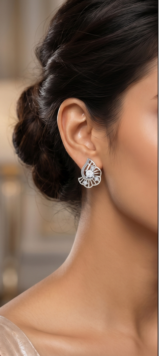 Round Brilliant Starry Night Diamond Stud Earrings | Celestial Elegant Daily Wear