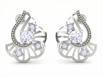 Round Brilliant Starry Night Diamond Stud Earrings | Celestial Elegant Daily Wear