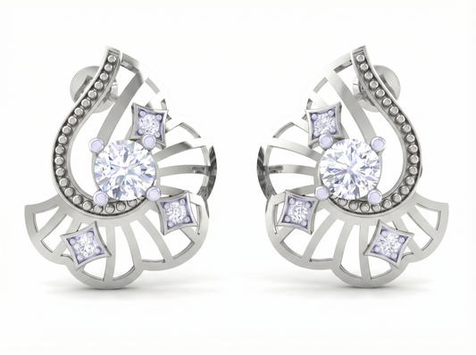 Round Brilliant Starry Night Diamond Stud Earrings | Celestial Elegant Daily Wear