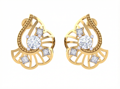 Round Brilliant Starry Night Diamond Stud Earrings | Celestial Elegant Daily Wear