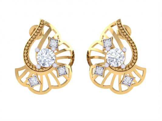Round Brilliant Starry Night Diamond Stud Earrings | Celestial Elegant Daily Wear