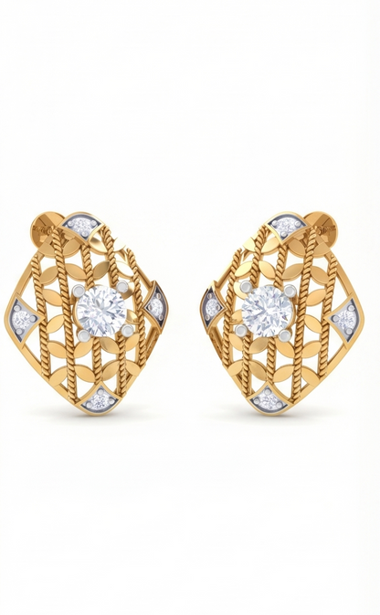 Round Brilliant Regal Solitaire Diamond Stud Earrings | Exquisite Elegant Women's Setting