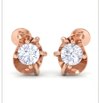 Round Brilliant Solitaire Diamond Stud Earrings | Classic Elegant Women's Setting