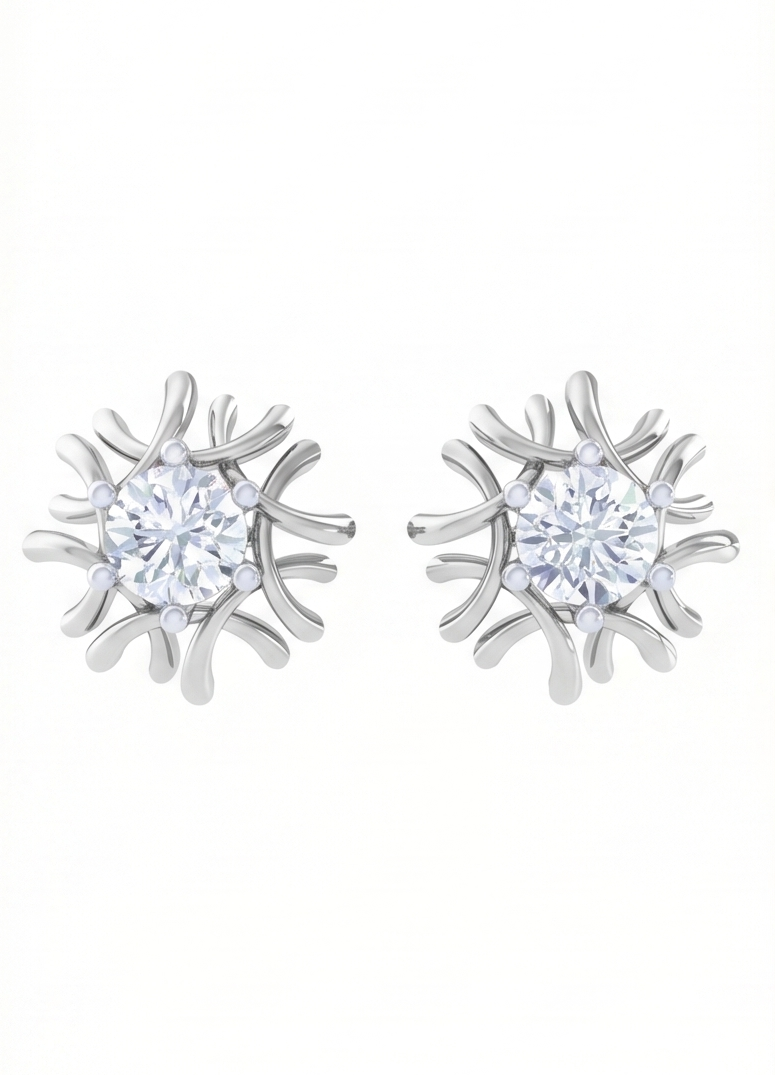 radiant sunburst diamond stud earrings | sculpted prong-set halo design